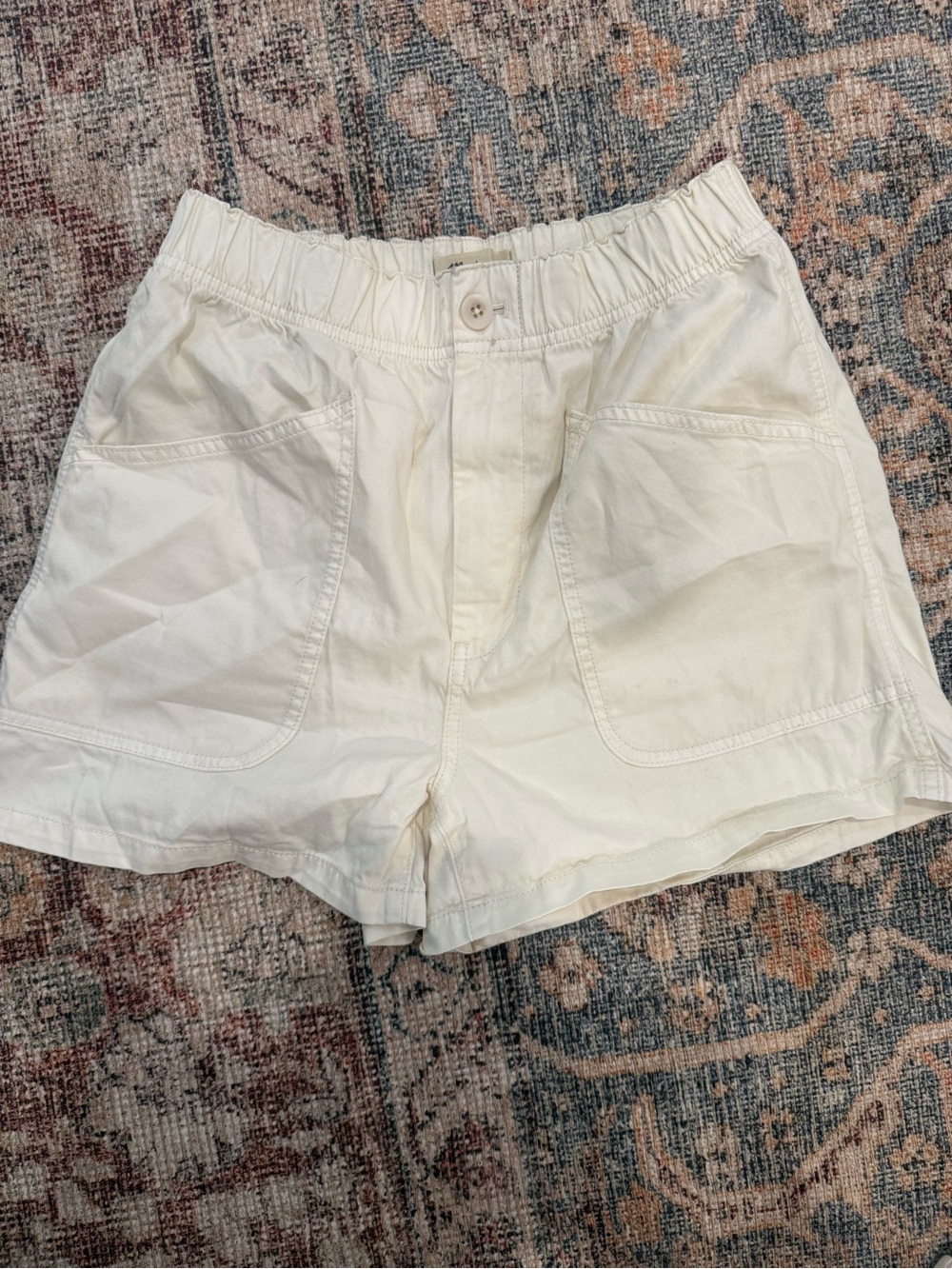 Madewell Cream High-Waist Elastic Cotton Shorts